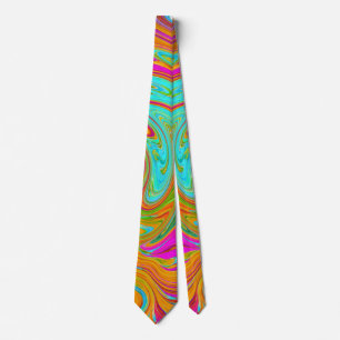 Blue, Orange and Hot Pink Groovy Abstract Retro Tie