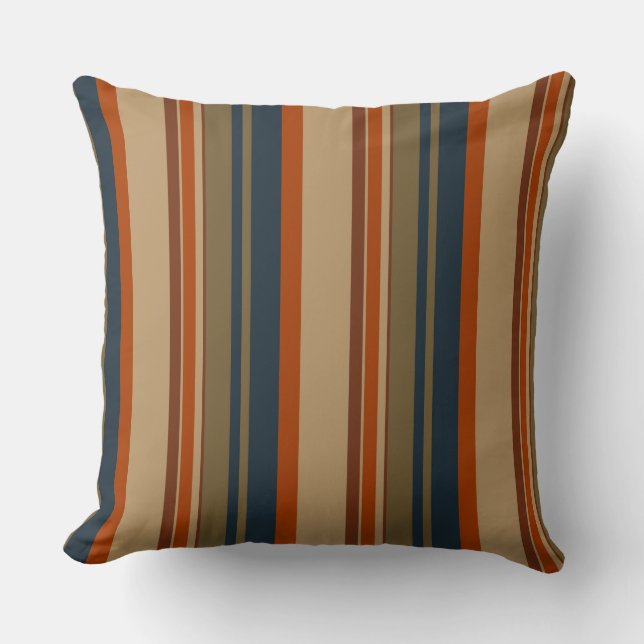 Blue orange and olive stripes cushion (Front)