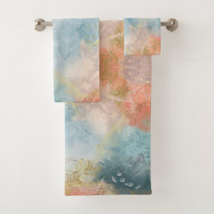Blue orange and pink abstract designed    bath towel set
