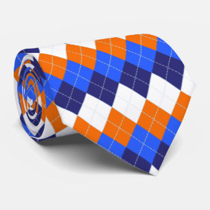 Blue, Orange and White Argyle Neck Tie