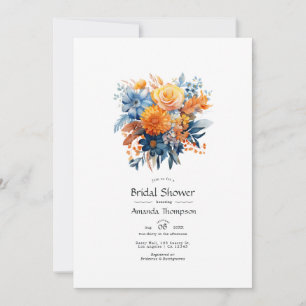 Blue, Orange and Yellow Floral Bridal Shower Invitation