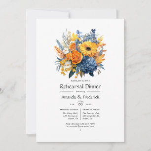 Blue, Orange and Yellow Floral Rehearsal Dinner Invitation