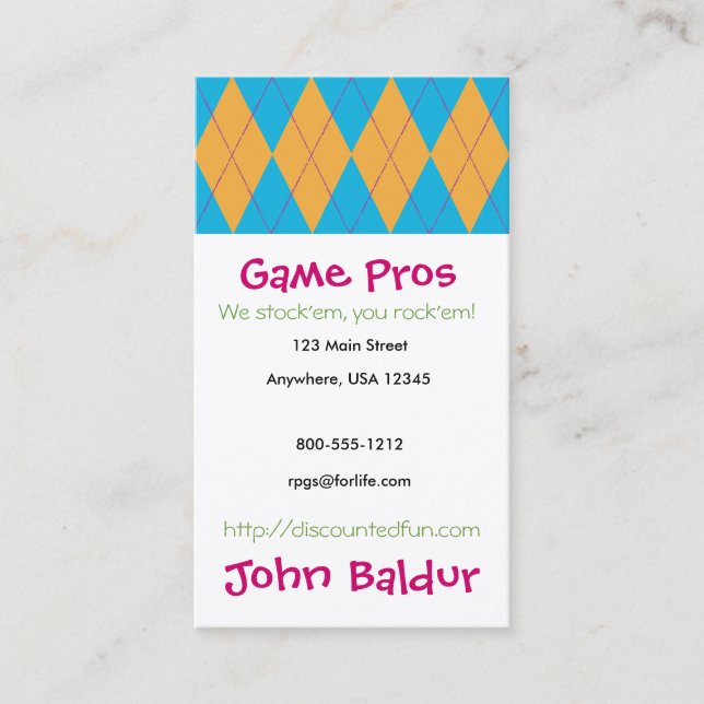 Blue & Orange Argyle Business Card (Front)
