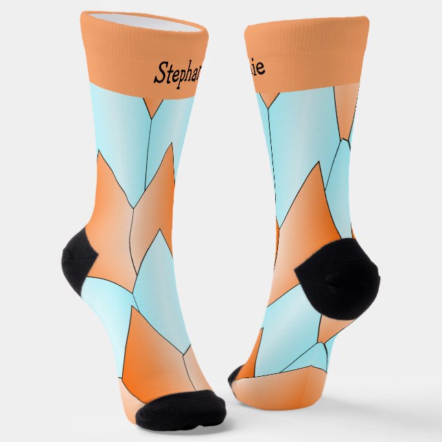 Blue Orange Art Deco Design Socks (Angled)