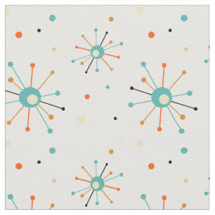 Blue Orange Atomic Starbursts Mid Century Pattern Fabric
