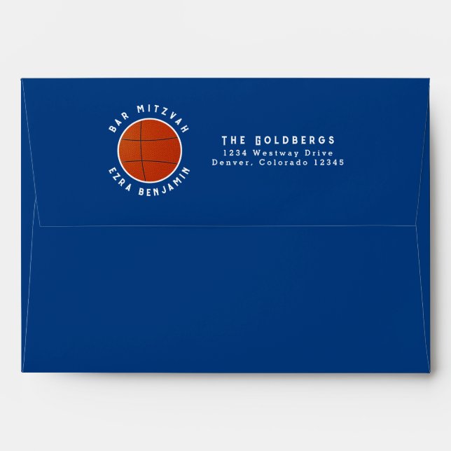 Blue Orange Basketball Bar Mitzvah Envelope (Back (Top Flap))