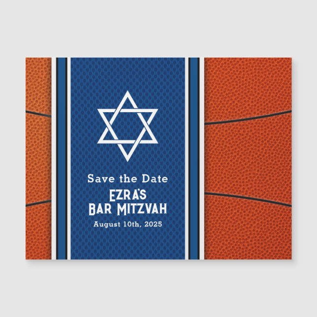 Blue Orange Basketball Bar Mitzvah Save Date  (Front)