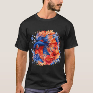 Blue Orange Betta Fish Watercolor, Vibrant Floral T-Shirt