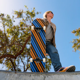Blue Orange Blue Vertical Stripes Design Skateboard