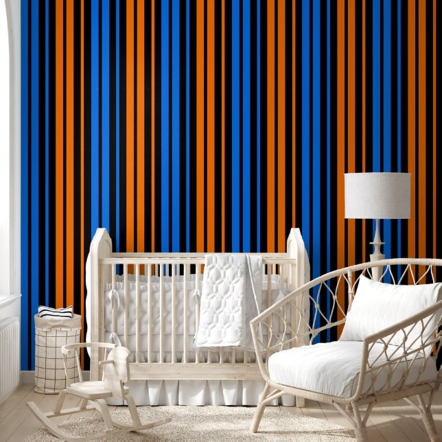 Blue Orange Blue Vertical Stripes Design   Wallpaper (Kids)