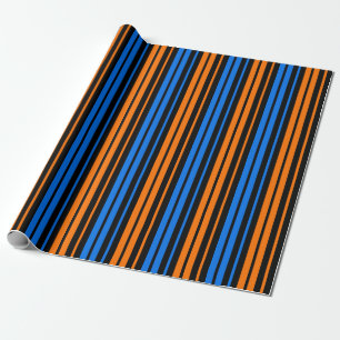 Blue Orange Blue Vertical Stripes Design Wrapping Paper