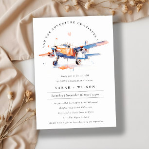 Blue Orange Blush Aeroplane Wedding Anniversary Invitation