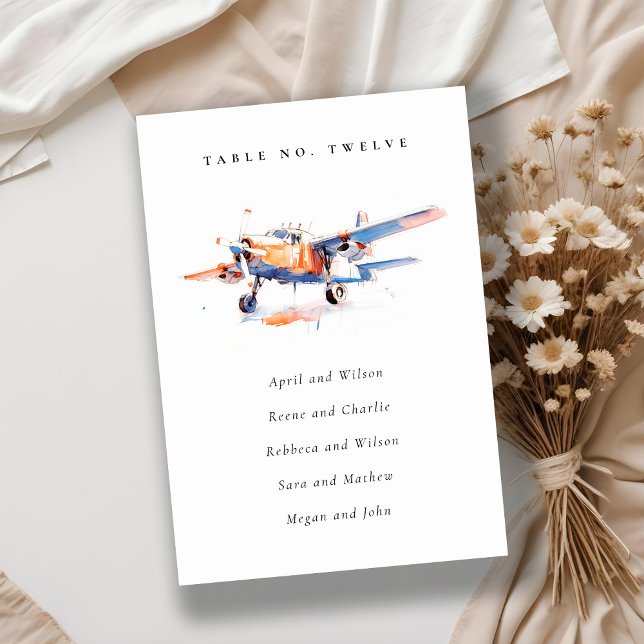 Blue Orange Blush Air Plane Wedding Seating Table Number (Creator Uploaded)