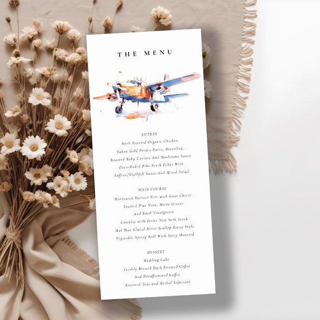 Blue Orange Blush Watercolor Aeroplane Wedding Men Invitation (Creator Uploaded)