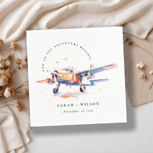 Blue Orange Blush Watercolor Air Plane Wedding Napkin