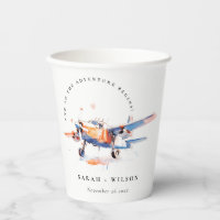 Blue Orange Blush Watercolor Air Plane Wedding