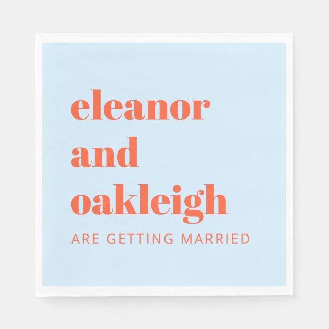 Blue Orange Bold Modern Typography Wedding Custom Napkin (Front)