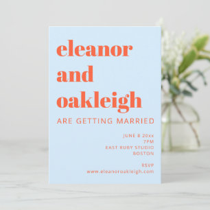 Blue Orange Bold Typography Minimalist Wedding Invitation