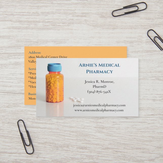  Blue Orange Bottle Pharmacist Pharmacy Pills Business Card (Front/Back In Situ)