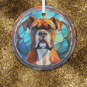 Blue Orange Boxer Dog Stained Glass Tree Decoration
