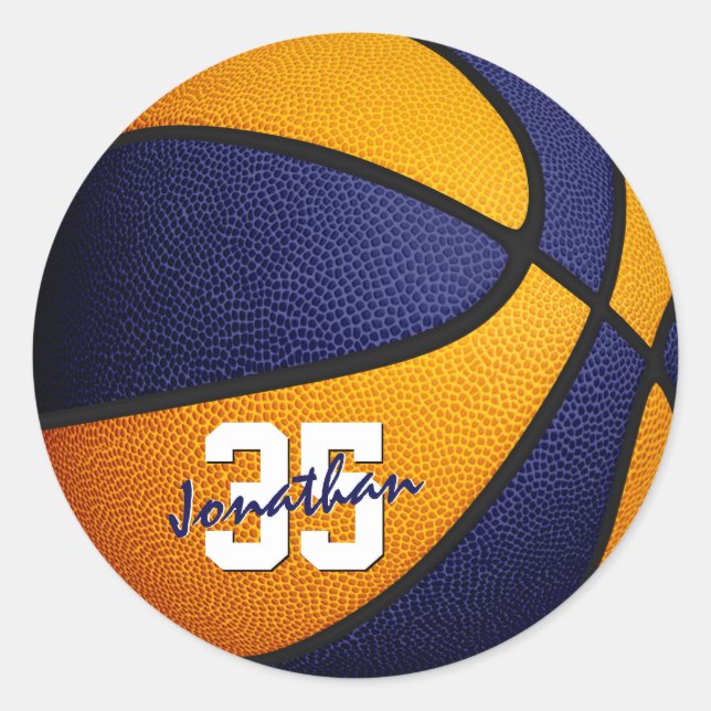 blue orange boys girls basketball team colours classic round sticker (Front)