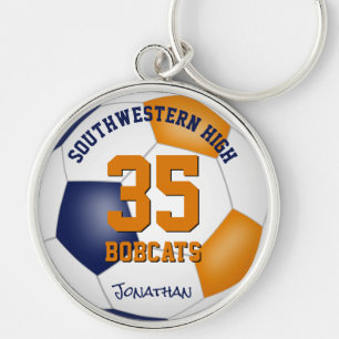 blue orange boys girls name jersey number soccer key ring