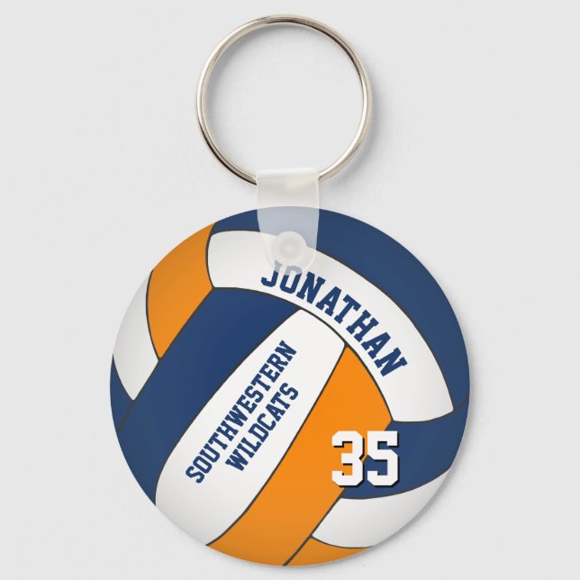 blue orange boys name w team colours volleyball key ring (Front)