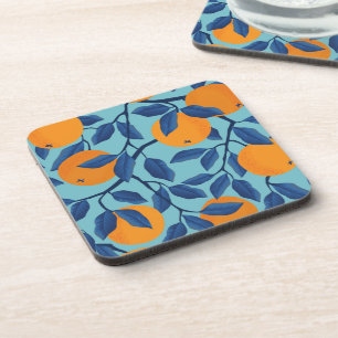 Blue Orange Branch Pattern Coaster