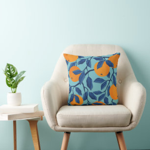 Blue Orange Branch Pattern Cushion