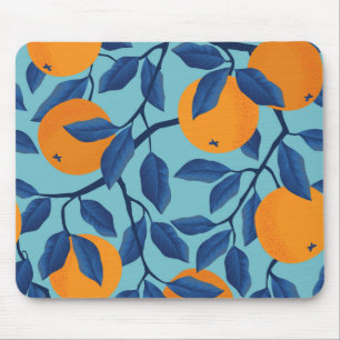 Blue Orange Branch Pattern Mouse Mat