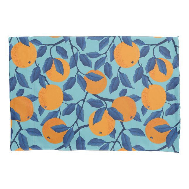 Blue Orange Branch Pattern Pillowcase (Front-Left)
