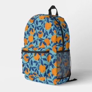 Blue Orange Branch Pattern Printed Backpack