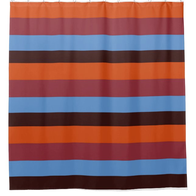 Blue,Orange, Brown, Red Stripes  Shower Curtain (Front)