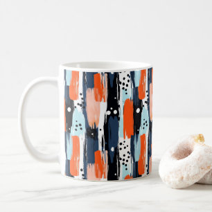 Blue Orange Brushstrokes Abstract Pattern Coffee Mug