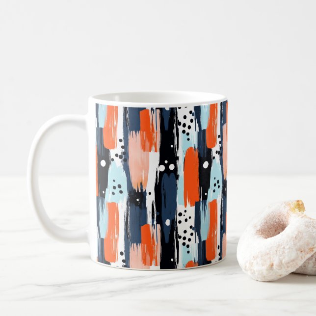 Blue Orange Brushstrokes Abstract Pattern Coffee Mug (With Donut)