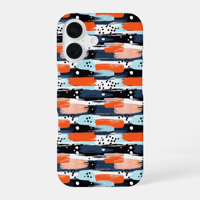 Blue Orange Brushstrokes Abstract Pattern iPhone 16 Case (Back)