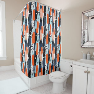 Blue Orange Brushstrokes Abstract Pattern Shower Curtain