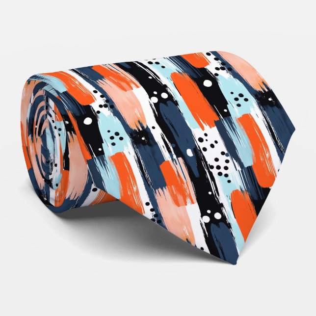 Blue Orange Brushstrokes Abstract Pattern Tie (Rolled)