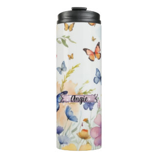 Blue & Orange Butterflies Thermal Tumbler