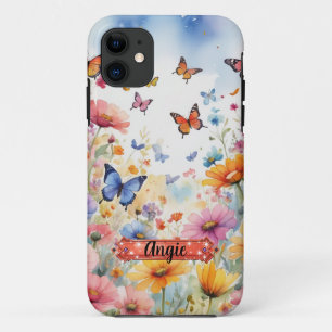 Blue Orange Butterfly Floral iPhone / iPad case