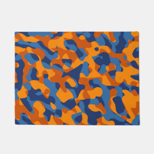 Blue Orange Camouflage Print Pattern Doormat