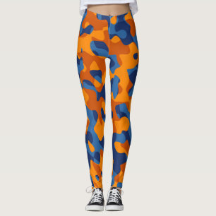 Blue Orange Camouflage Print Pattern Leggings