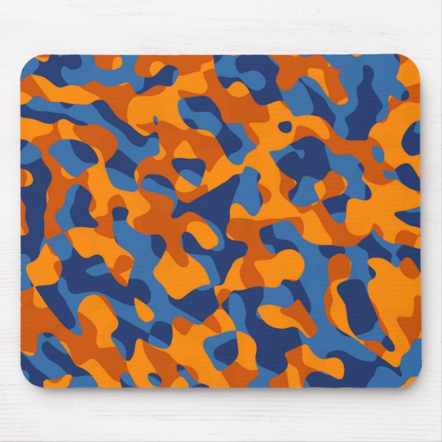 Blue Orange Camouflage Print Pattern Mouse Mat (Front)