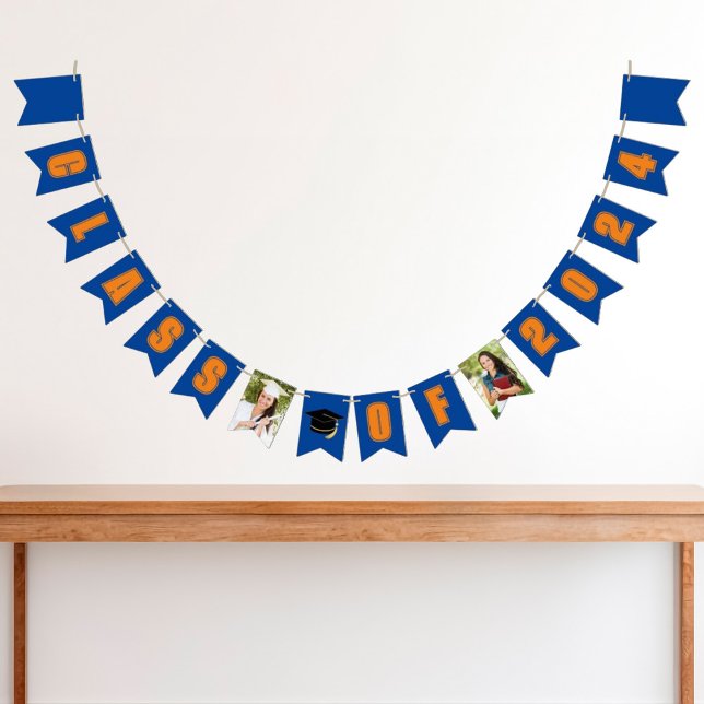 Blue Orange Class of 2024 Photo Graduation Party Bunting (Creator Uploaded)
