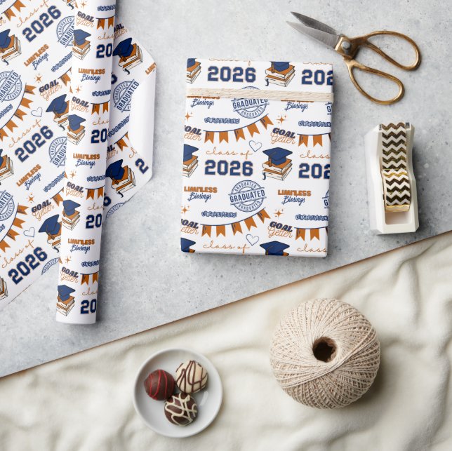 Blue Orange Class of 2026 Graduation Wrapping Paper (Crafts)