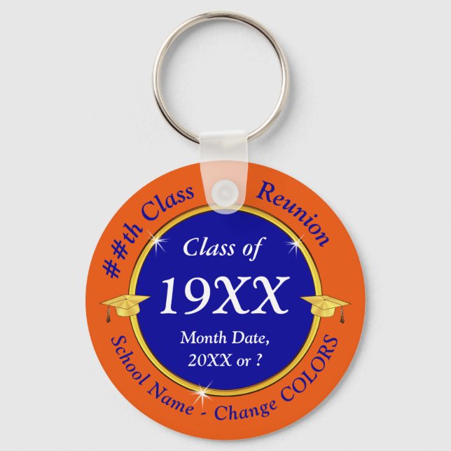 Blue, Orange, Class Reunion Favours or Change COLO Key Ring (Front)