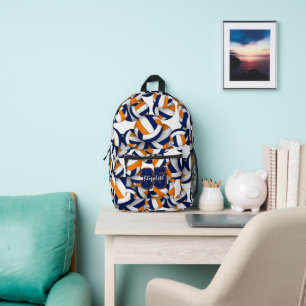 blue orange club colours volleyball player name  printed backpack