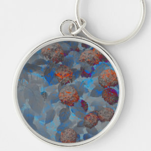 Blue orange color flower pattern digital art key ring