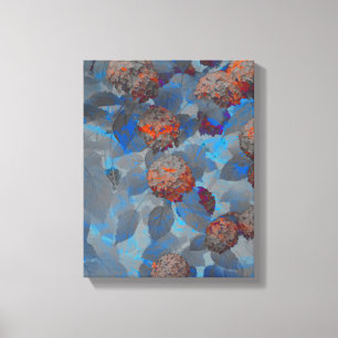 Blue orange colour flower pattern digital art canvas print