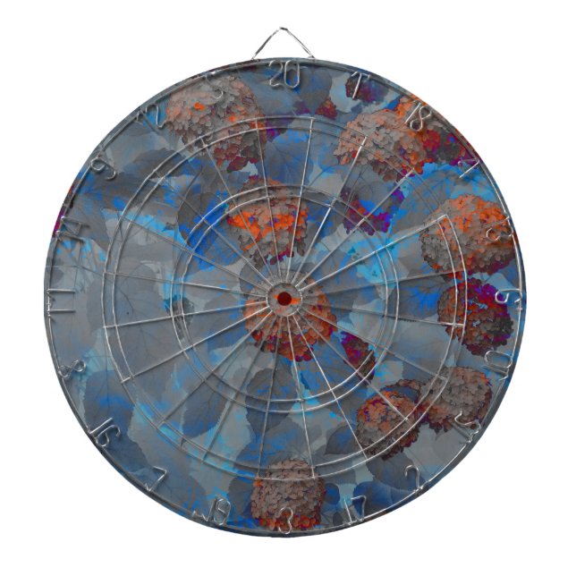 Blue orange colour flower pattern digital art dartboard (Front)